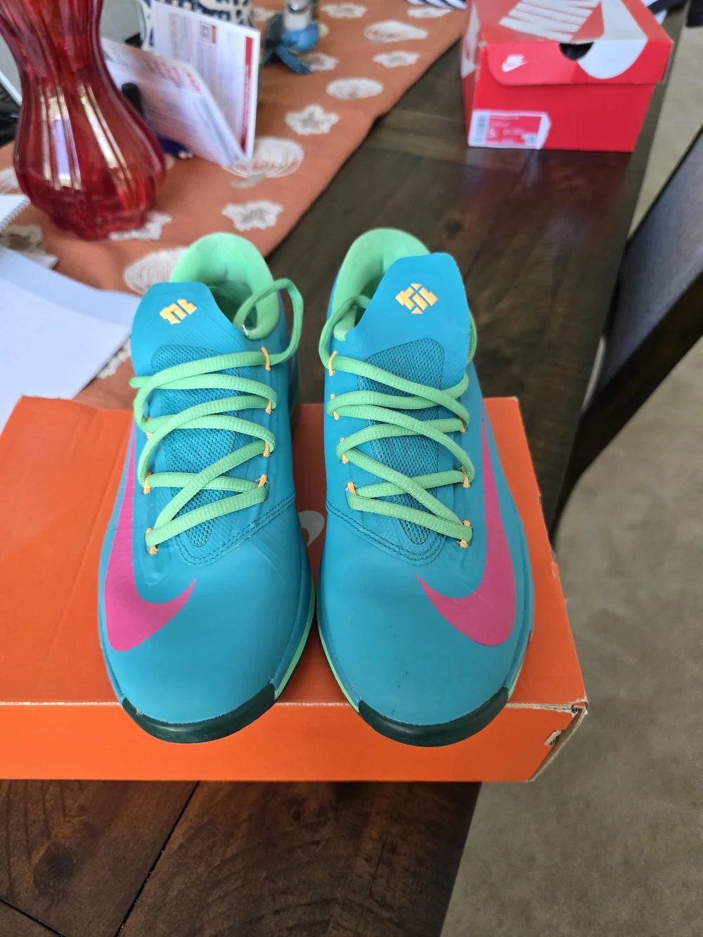 Nike Kids Teal with Pink & Green Basketball Sneakers
